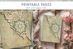 Vintage Sage Green Lace paper backgrounds, scrapbook paper Product Image 5