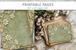 vintage green lace journal pages, scrapbook papers Product Image 1