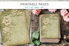 vintage green lace journal pages, decorative paper Product Image 1