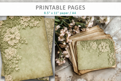 vintage green lace journal pages, decorative paper Product Image 4