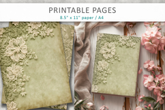 vintage green lace journal pages, decorative paper Product Image 5