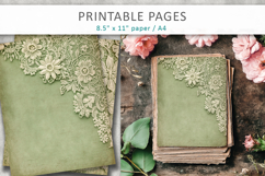 vintage green lace journal pages, shabby chic Product Image 3