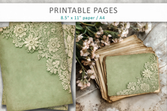 vintage green lace journal pages, shabby chic Product Image 4