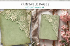 vintage green lace journal pages, shabby chic Product Image 5