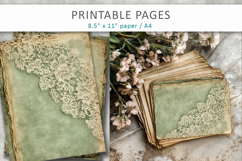 vintage green lace journal pages, distressed paper textures Product Image 1