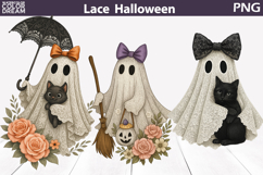 Halloween Ghost Lace Clipart | Ghost Floral Black Cat Product Image 1