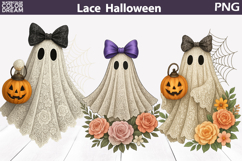 Halloween Ghost Lace Clipart | Ghost Floral Sublimation Product Image 1