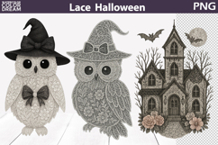 Halloween Owl Lace Clipart | Haunted House Sublimation Product Image 1