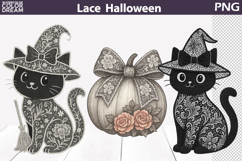 Halloween Lace Clipart | Black Cat Witch Pumpkin Sublimation Product Image 1