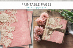 Vintage lace pink junk journal, antique paper Product Image 3