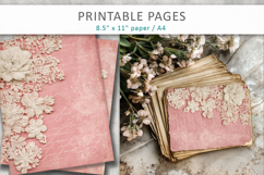 Vintage lace pink junk journal, antique paper Product Image 5