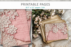 Vintage lace pink junk journal, scrapbook paper Product Image 1