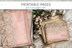 Vintage lace pink junk journal, lace digital paper Product Image 5