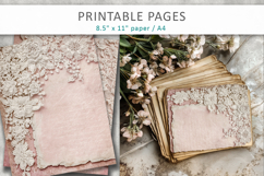 Shabby Chic Scrapbook Paper, lace pink junk journal Product Image 5