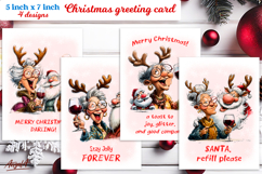 Christmas card printable Funny elderly lady with Santa Claus Product Image 1