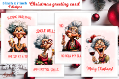 Christmas card design Funny elderly lady drinking wine Product Image 1