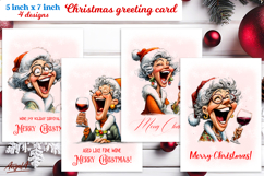 Christmas card design Funny elderly lady with wine glass PNG Product Image 1