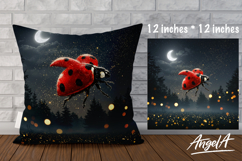 Pillow cover sublimation, ladybug, starry night PNG Product Image 1