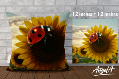 Pillow cover sublimation, ladybug on sunflower PNG Product Image 1