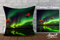 Pillow cover sublimation, fantasy ladybug, northern lights Product Image 1