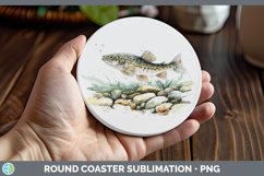 GorgeousLake Fish Sketch Round Coaster design.