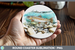 GorgeousLake Fish Sketch Round Coaster design.