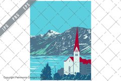 Lake Hallstatt with Salzkammergut mountains Austria WPA Art Product Image 1