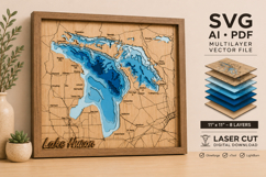 Lake Huron 3D Wooden Map Laser Cut Files Product Image 1