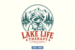 Lake Life Therapy SVG, Funny Camping Raccoon PNG Design Product Image 1