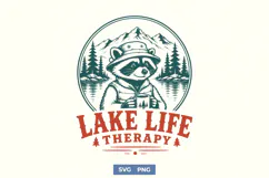 Lake Life Therapy SVG, Funny Camping Raccoon PNG Design Product Image 1