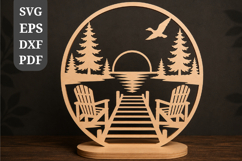 Lake Sunset Dock Round Sign SVG Product Image 1
