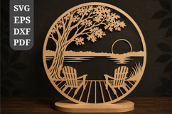 Lake Sunset Relaxation Round Sign SVG Product Image 1