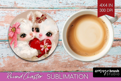 Lamb Valentine Round Coaster Cute Valentines Day Coaster PNG Product Image 1