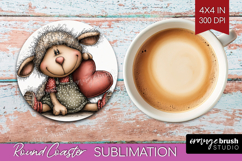 Lamb Valentine Round Coaster Whimsical Animal Coaster PNG Product Image 1