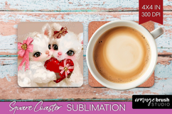 Lamb Valentine Square Coaster Cute Valentines Day Coaster Product Image 1