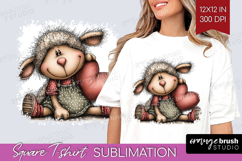 Lamb Valentine Square Tshirt Background Whimsical Animal PNG Product Image 1