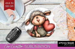 Lamb Valentine Car Coaster Whimsical Animal Coaster PNG Product Image 1