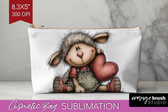 Lamb Valentine Cosmetic Bag Whimsical Animal Makeup Bag PNG Product Image 1
