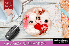 Lamb Valentine Car Coaster Cute Valentines Day Coaster PNG Product Image 1