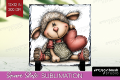 Lamb Valentine Slate PNG Whimsical Animal Square Slate Product Image 1