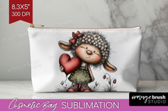 Lamb Valentine Cosmetic Bag Whimsical Animal Makeup Bag PNG Product Image 1