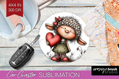 Lamb Valentine Car Coaster Whimsical Animal Coaster PNG Product Image 1