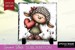 Lamb Valentine Slate PNG Whimsical Animal Square Slate Product Image 1