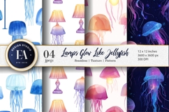 Watercolor Jellyfish Lamps Seamless Glowing Digital Paper Product Image 1