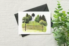 Watercolor landscape clipart. Trees Sublimation PNG Product Image 5