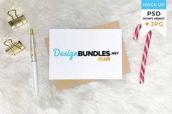 Landscape card mockup with craft envelope and candy cane Product Image 1