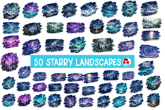 SUPER 50 Galaxy Night Watercolor Landscapes bundle Product Image 1