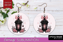 Lantern Cute Round Earrings Pink Halloween PNG Sublimation Product Image 1