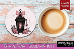 Lantern Cute Round Coaster Pink Halloween Coaster PNG Product Image 1