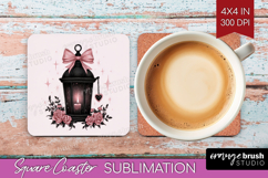 Lantern Cute Square Coaster Pink Halloween Coaster PNG Product Image 1